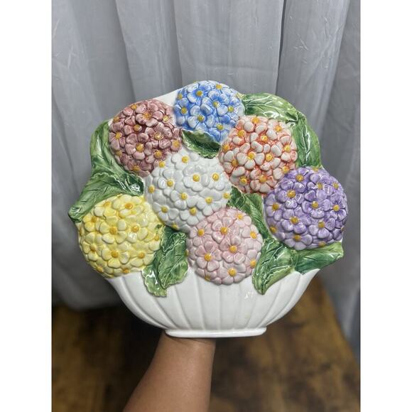 Unmarked Other - majolica hydrangea flower wall art hand painted in italy Italian Decor VTG